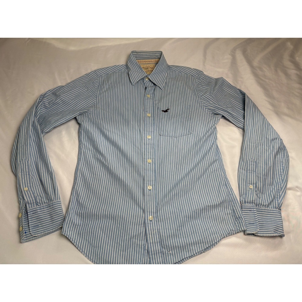 Hollister Button Down Shirt Mens Small Blue Striped Good Long Sleeve Cotton